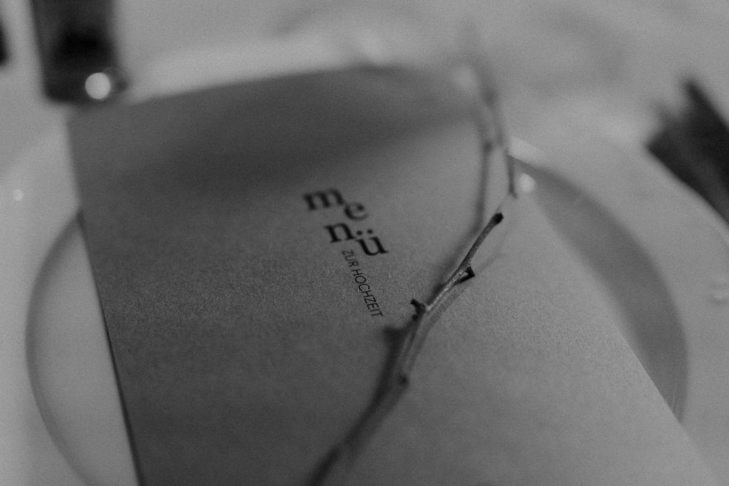 Menükarten zur Hochzeit auf Gut Mönkhof